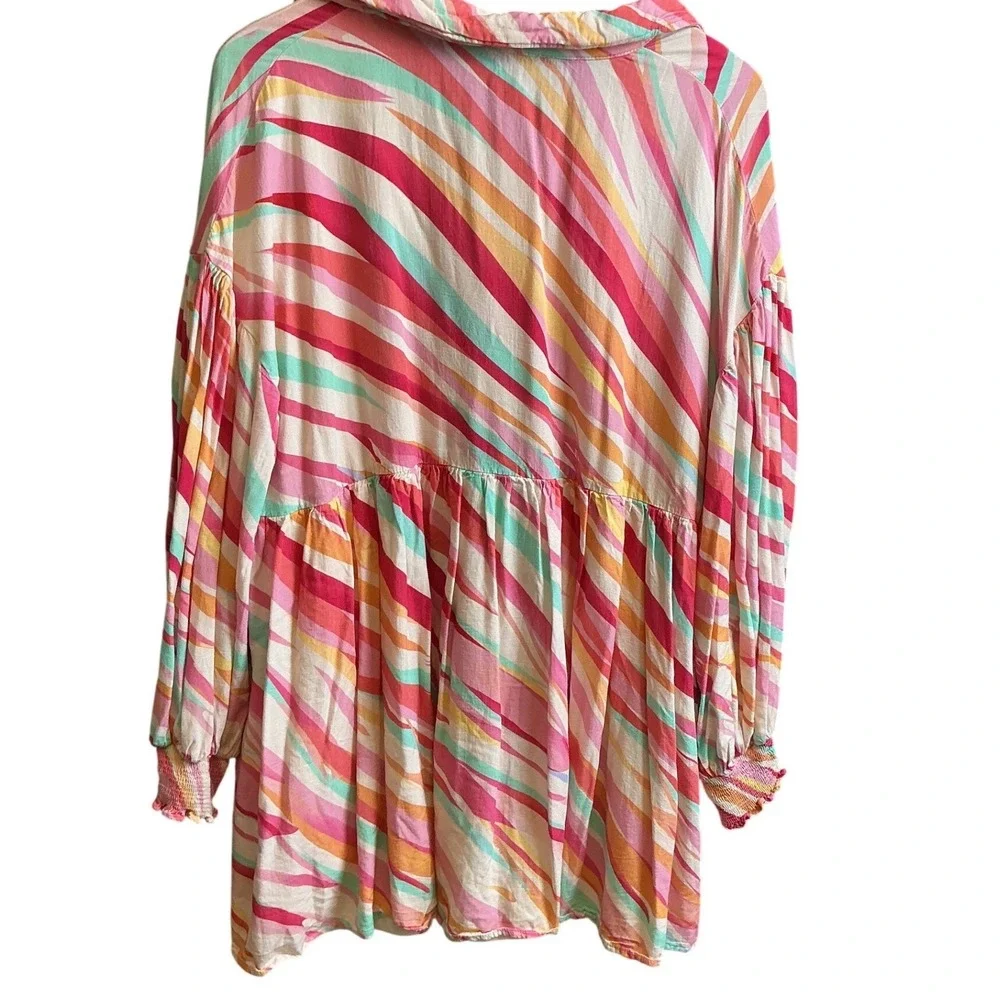 Entro Womens Large Abstract Stripe Babydoll Mini Dress Button Front Tunic D22584